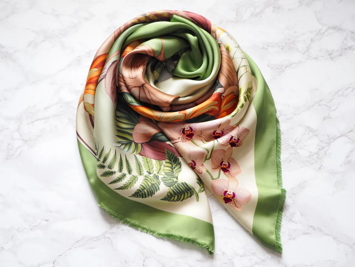 Botanical silk scarf trend